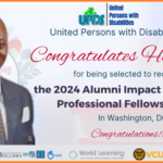 The flyer features Harunah Damba, the recipient of the 2024 Professional Fellows Program Alumni Impact Award.