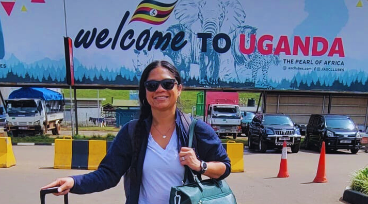 Jacy Farkas Poses at Entebbe International Airport Following Her Arrival in Uganda