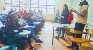 
Jacy Farkas speaking to students at Kyambogo University during her visit to Uganda